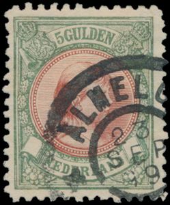 N° 48 „1896 – 5 Gulden, bronzefarben und rotbraun”, Fotoattest Moeijes, einwandfrei (NVPH 575 €)