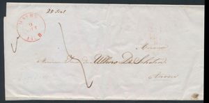 1838, forerunner with printed matter (announcement of the marriage of Henriette de Baillet to Baron Louis de Woelmont), from Wavre, dated 9 August 1838, to Antwerp, charge 5 decimes, vf