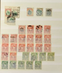 1881/1886 Very interesting collection in stockbook with only quetzals (birds) with a large number of different cancellations, for specialists, vf/f/to be checked