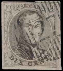 N° 10A „10c. braun”, vollrandig mit rechter Nachbarmarke, schöner zentraler Stempel D.27-Isque, einwandfrei (COBA 60 €)