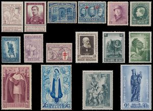 1894/1954 Very nicely arranged collection on sheets in 3 ring binders, including 1911 *, Pellens highest value **, 5 francs *, Red Cross *, Helm *, Sleeve stripes * (without guarantee), 290A *, Mercier *, Grand Orval *, Cross of Lorraine *, Knight *, Rubens **, Athletics **, years 1950s **, BL 2 *, BL 3 *, BL 4 *, vf/f/to be checked
