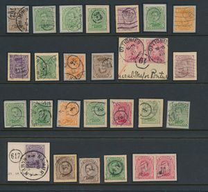 N° 135/139, 25 copies, all with postman or post box marks, for the specialist, see scan, vf