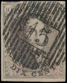 N° 10 „10c. braun”, vollrandig, schöner zentraler Stempel D.15-Rousbrugge, Luxusstück, einwandfrei (COBA €30)