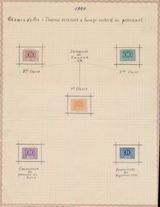 1944, 5 small format stamps, only used by railway personnel + 2 unadopted preliminary designs, vf