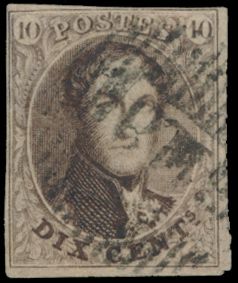 N° 10 „10c. braun”, vollrandig, Stempel D.118-Bracquegnies, einwandfrei (COBA €30)