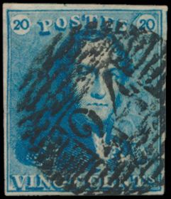 N° 2A-V10 (Balasse), trait de burin en haut à gauche doublant la ligne verticale du cadre, bien margé, cachet P.24-Bruxelles, tb