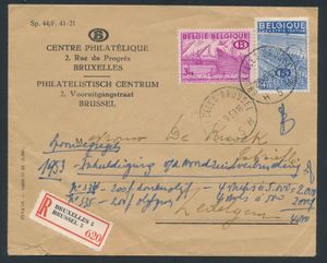 S 44 and S 45 on registered letter envelope from Brussels to Zedelgem, with letter head Centre Philatélique 2, Rue du Progrès in Brussels, vf (OBP €60)
