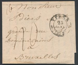 1832 Forerunner with contents, from Ypres, dated 25 January 1832, Herlant 40, 