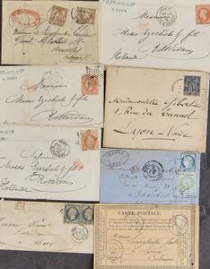 1855/1949 accumulation of 19 postal items including a nice R-letter with Yv. n° 294 (2x) to Belgium, also a letter from Guadeloupe to Belgium, almost all classic, vf/f