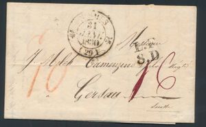 1830, voorloper met inhoud, vanuit Nismes (Frankrijk), dd. 31 januari 1830, naar Gersau (Zwitserland), mooie stempel L.F. / 8.D (L.F. is Land Franco ( in Zwitserland ) en 8.D 8 kreuzer district tarief), manuscript 