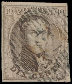 N° 10 „10c. braun”, vollrandig, schöner zentraler Stempel D.12-Cruyshautem, Luxusstück, einwandfrei (COBA €25)