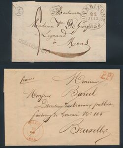 1830/1849 Lot of 5 forerunners between 1830 and 1849, from Comines, Menin, Iseghem and Poperinghe, some secondary stamps such as SR in red and post office box, vf