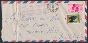 1962, Republic of Congo, envelope franked with 2fr. independence and 1fr. animals with overprint 