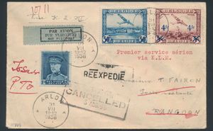 1939, 1st KLM flight Arlon - Rangoon, with cancellations 