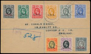 1919, British occupation of German East Africa, registered cover, franked with Yv. 1/9 