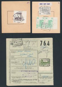 1957/1983 Accumulation de 26 formulaires ferroviaires avec des timbres portant des numéros de plaque, divers cachets de gare, tb/b