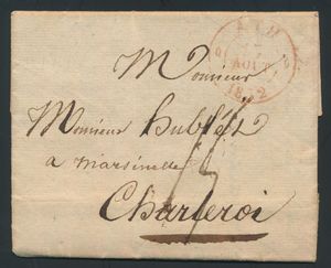 1832, forerunner with contents, from Ath, Herlant 53, dated 13 August 1832, to Charleroi, charge 15 cent (up to 80 km), vf