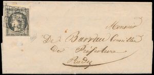 1849 Nice letter from Broquiès to Rodez franked with Yv. 3a Cérès 