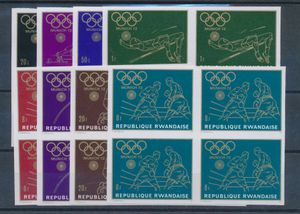 N° 422/29-Cu ‘Pre-Olympics Munich 1972’, imperforate in block of four, colour of ‘60fr.’ with incorrect value overprint ‘8fr.’, vf