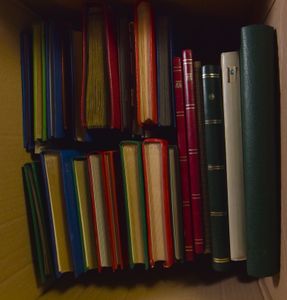 Various items, 3 (!) well-filled boxes of empty albums, sheets for postage stamps, FDCs, letters, etc., varied condition