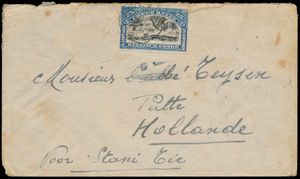 1916 N° 67 ‘25c. blue’ on letter sent from Pweto on 6 July 1916 to the Netherlands, two-line censorship mark ‘MILITARY CENSORSHIP’ - POSITION OF VUA