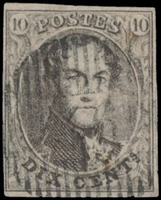 N° 10 „10c. braun”, vollrandig, leichter zentraler Stempel D.46-Court-St.-Etienne, Luxusstück, einwandfrei (COBA €50)