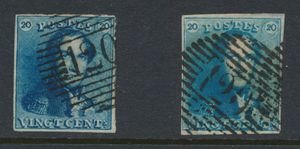 N° 2 and 2A, both fully margined, cancel P.120-Doornik, vf (OBP €120)