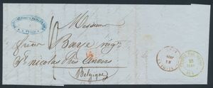 1843, forerunner with contents, from Paris (France), dated 23 June 1843, to St. Niklaas, nice secondary cancellation 4R in red frame (Rayon cancellation from Paris), transit mark 