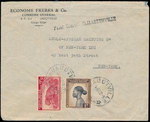 1942, surface mail envelope franked with COB N°237 and 261 