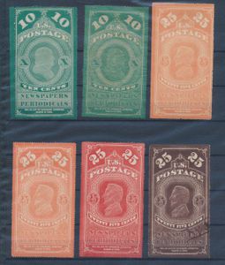 1865/1898 (?) Samenstelling van 11 Newspaper stamps, diverse tinten en reprints, zm/m/ntz