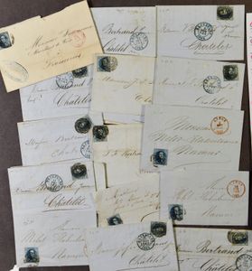 1851 N° 7 „20c. blau”, 26 Briefe, die meisten November 1851, aus Brüssel, gemischte Qualität, einwandfrei/schön/zu kontrollieren