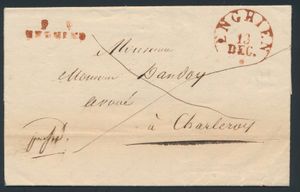 1829 Voorloper met inhoud, vanuit Enghien, combinatie van poststempels 