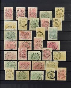 1879/1894 + 1915/1920, 85 stamps, postmarks, vf/f/to be checked