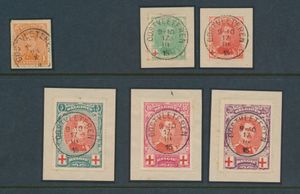 N° 129/130, 132/134 and 135, all with Oost-Vleteren cancel, dated 17 March 15 (only N° 135 has a different cancel), see scan, vf