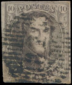 N° 10 „10c. braun”, vollrandig, zentraler Stempel D.82-Ouffet, einwandfrei (COBA €50)