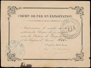 1843, Certificat d'admission section 