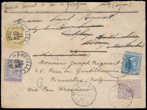 1887 N° 48 and 50, on envelope, from Brussels (cancelation 