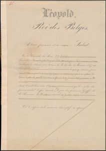 1846 Document from Leopold I, Roi des Belges, brevet de perfectionnement concerning chemical substance to replace white lead, signed by Leopold I on 18/8/1846
