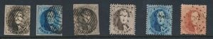 Lot Sint-Niklaas, perforated and imperforated medallions, with cancellation P.105 and Pt. 328, 3 x 10c, 2 x 20c and 1 x 40c, see scan, vf/f