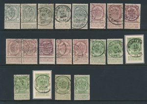 N° 81 (5x), 82 (8x) and 83 (7x), several nice central cancellations, for the stamp collector, vf 