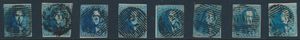N° 2/2A, 8 fully margined items with the cancellations P.4, P.39, P.72, P.73, P.83, P.122, P.126, P.133, very nice accumulation, vf/f (COBA +€230)