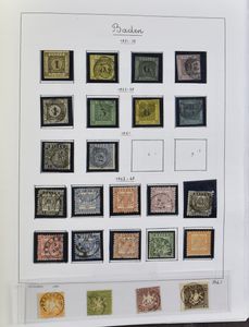 Nice collection of various states in clip band with Baden from 1st issue, Bavaria, Brunswick, Hamburg, Oldenburg, Prussia, Württemberg and others, varied condition, vf/f/to be checked (High catalogue value)