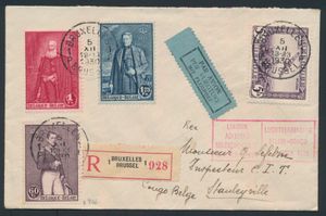1930, Raid Rubin, PA 5 + 302/4 on registered letter from Brussels 5.XII.1930 to Stanleyville, vf