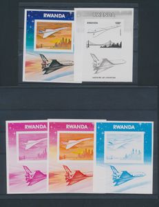 BL 80 ‘History of Aviation’, 5 progressive colour proofs, imperforate, vf