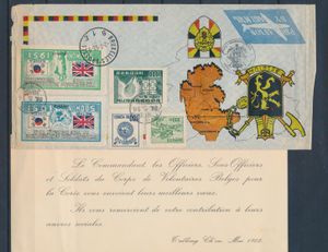 1952 Airmail letter, with beautiful letter head - Volunteer Corps Korea - from 1952 - gratitude for your contributions to the social works of the Belgian Volunteer Corps, vf