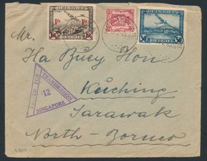 1940 PA 1 and PA 6 on letter from Merksplas 14-2-40 to Sarawak North Borneo, with triangular stamp 