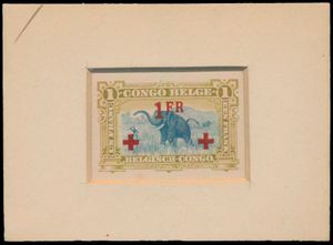 N° 78 „1 Fr. Elefant”, Farbprobe auf Präsentationskarton von Waterlow of London, sehr selten, einwandfrei