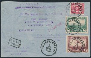 1936 PA 3 and PA 4 and N° 423, on envelope from Antwerp, cancel 