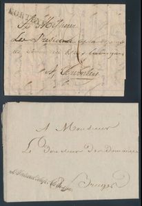 1815, 1819, 3 voorlopers met inhoud, vanuit Brugge, Kortrijk en Brussel, meerdere bestemmingen en porten, meer info bij het lot, zm