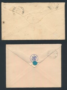 1904/1906 Two letters franked with a n° 25 ‘50c. olive’ stamp, sent from Boma on 23 September 1904 and Banana on 29 May 1906 with variety V4 (Balasse) with description noted in pencil, vf
